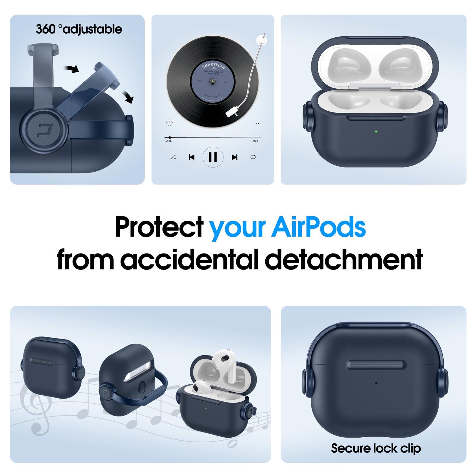 Anqrp Designed for AirPods 3 Case with Lock [Front LED Visible] [Supports Wireless Charging] Music Styling Earphone TPU + PC Protective Cover Compatible with AirPods 3rd Generation, Blue 4