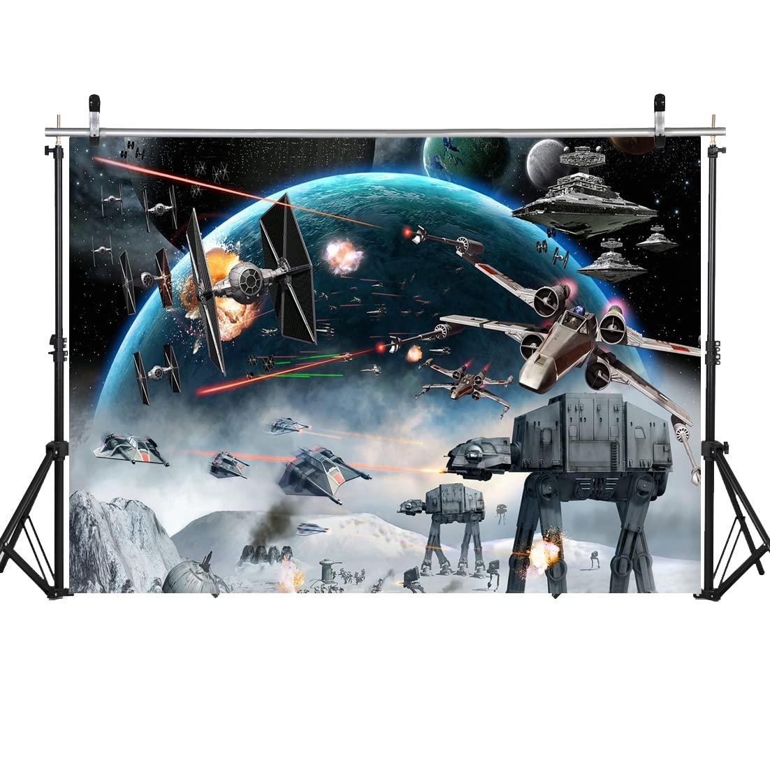 LYWYGG 8x8FT Outer Space Backdrop Galaxy Wars Photo Backgrounds Boys Party Supplies Black Stars Science Fiction Photography Backdrop Kids Birthday Decorations Banner CP-248-0808 6