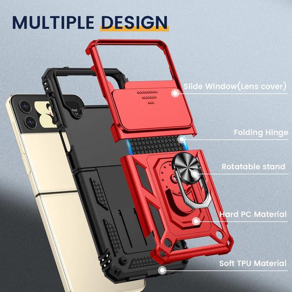 HWeggo Case for Samsung Galaxy Z Flip 4,Galaxy Z Flip 4 Cover with Slide Camera Cover and Ring Stand,Foldable TPU Frame and Hard PC Back,Shockproof Anti-Scatch Protective Case(Red) 2