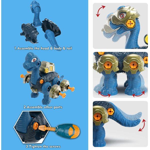 GILOBABY Take Apart Dinosaur Toys for Kids, 3 DIY Dinosaur Toys with LED Lights, Roaring, STEM Construction Building Toy Set with Electric Drill, Educational Toy Gifts for Boys and Girls Aged 3+ 3