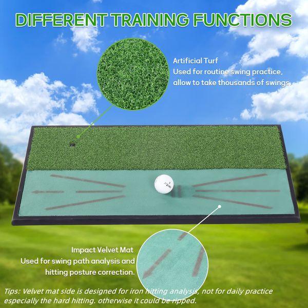 CROSSFINGERS Golf Hitting Mat with Ball Tray & TPE Base, 25" X 13" Portable Golf Training Mat for Backyard with Fairway & Rough Turf, A Great Golf Practice Mat for Driving/Hitting/Chipping Indoor 2