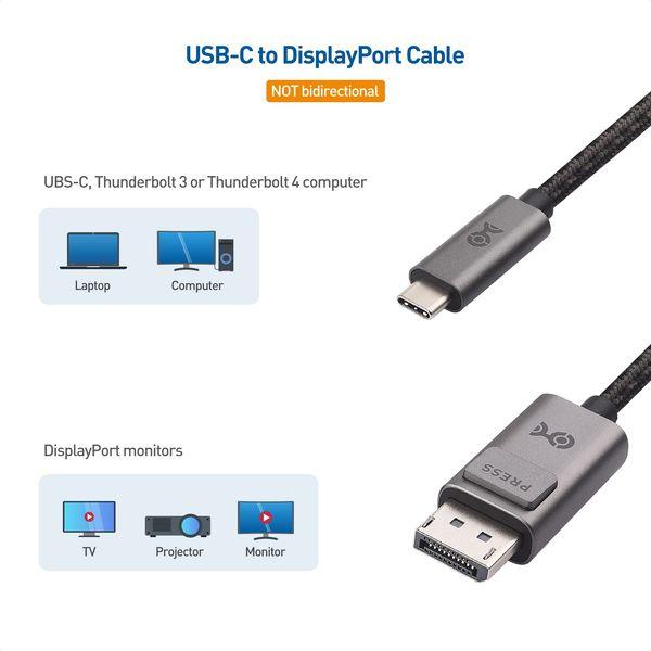 Cable Matters Premium Braided USB-C to DisplayPort Cable 1.8m (USB C to DP Cable) Support 8K 60Hz in Gray- Thunderbolt 4 / USB 4 Compatible with MacBook Pro Dell XPS iPhone 15 Pro Max Plus 3