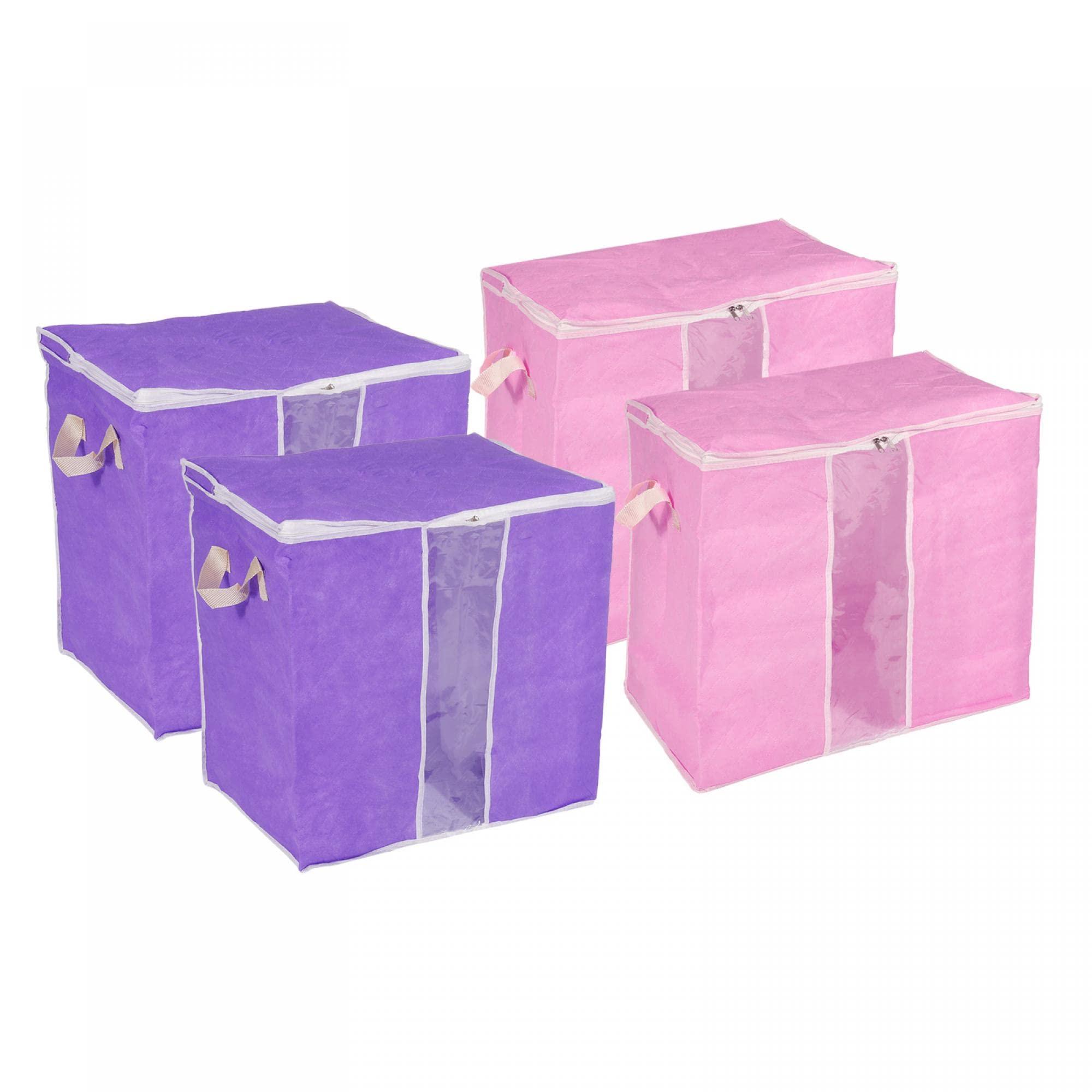 sourcing map Clothes Storage Bags 4pcs, Foldable Clothes Storage Bins with Clear Window and Reinforced Handle, Clothes Storage Containers for Blankets Comforters Bedding-Sky Blue/Purple 0