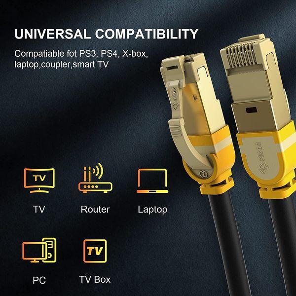 FIBBR Cat 8 Ethernet Cable, 40Gbps 2000Mhz High Speed Gigabit LAN Network Cables with RJ45 Gold Plated Connector for Router, Modem, PC, Switches, Laptop (3m/9.84ft) 2