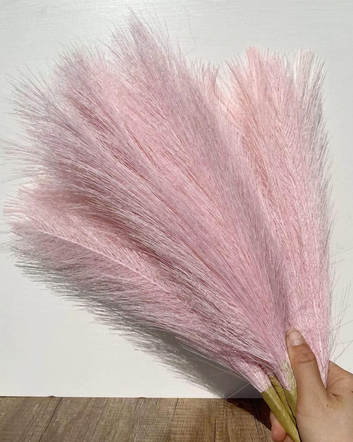 Artificial Pampas Grass Decor 17.7"- Fluffy Fake Flowers 6 pcs,Boho Faux Plants Non-Shedding Reeds for Home Bedroom Decor,Table Filler Centerpieces (hot pink) 2