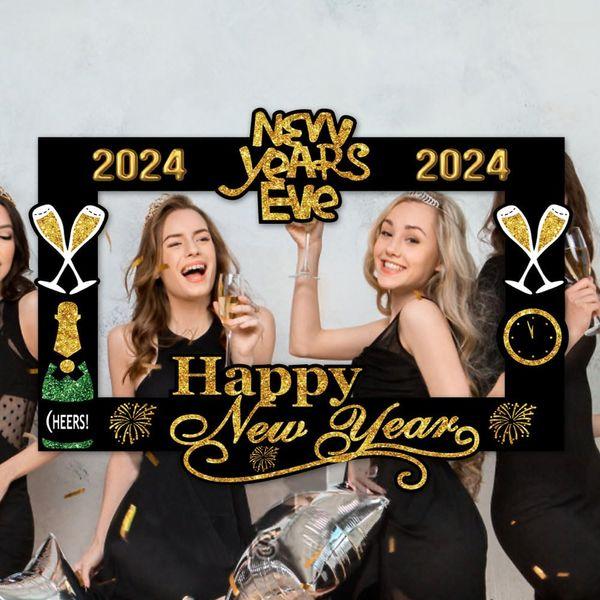 SWSATYW 2024 Happy New Year's Eve Party Decoration Photo Booth Props Supplies with Paper Frame(Pack of 15) 2