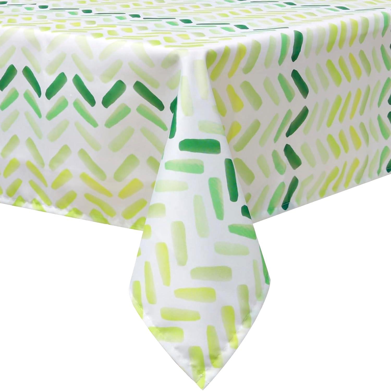 Arquiel Green Rippled Tablecloth Spring Summer, Waterproof Rectangular Tablecloth Washable, Stain Resistant Cloth Table Cover for Party Picnic Dinner Decor (140x180cm)