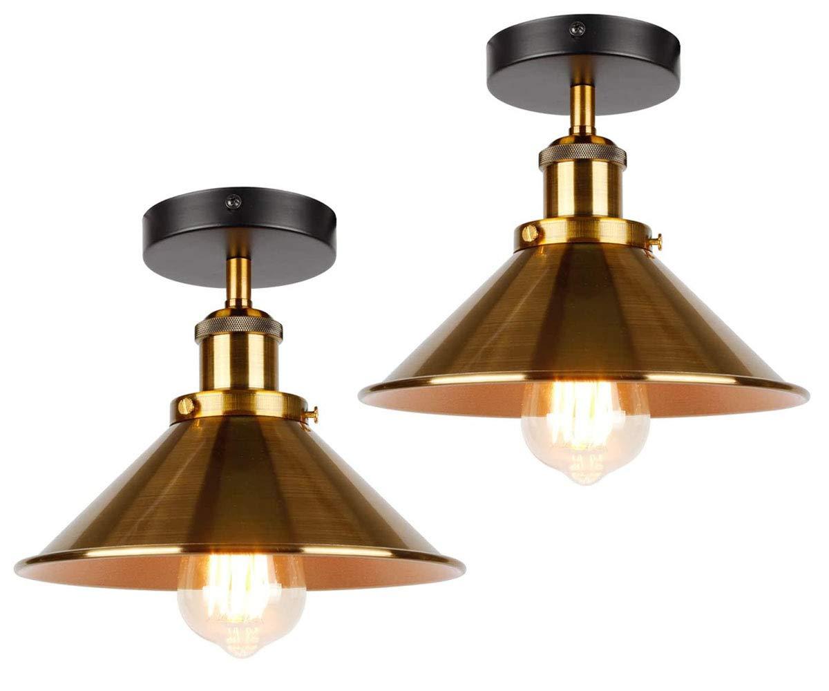 ASCELINA Vintage Retro Ceiling Lights for Living Room Loft Industrial Decor Luminaire Led Ceiling Lamp Metal Kitchen Fixtures (Gold,2Pack) 0