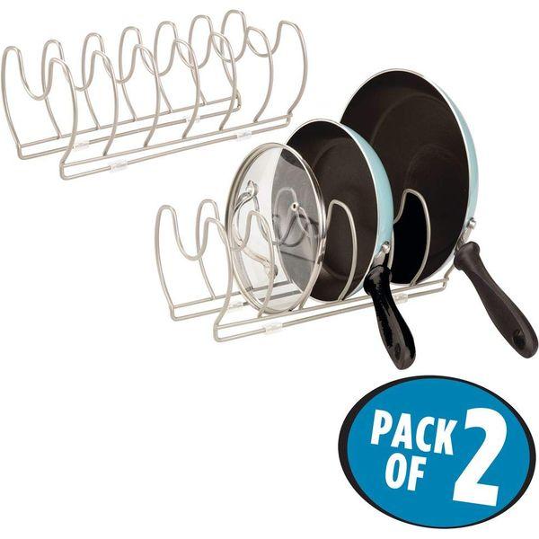 mDesign Set of 2 Pot Lid and Pan Racks - Metal Wire Rack for Cookware Storage - Freestanding Pan Stand for Pans, Pots, Lids and Crockery - Matte Silver 4