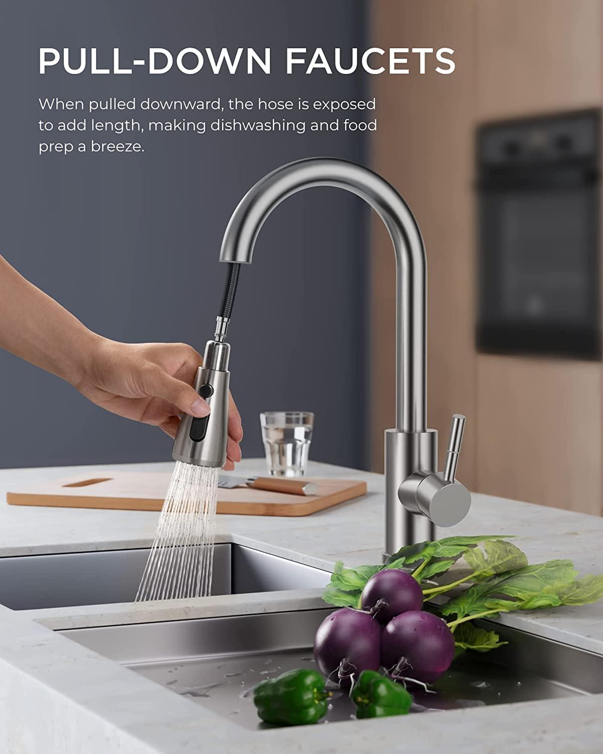 SADALAK Kitchen Tap,Pull Out Kitchen Sink Mixer Tap 360° Swivel Kitchen Faucet Lead-Free Stainless Steel Flexible Kitchen Sink Single Handle Tap with UK Standard Fittings 4