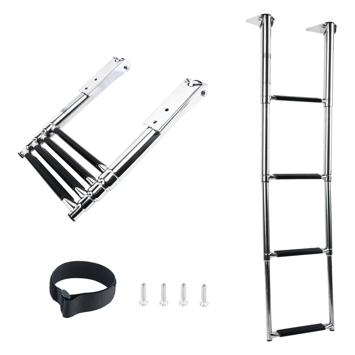 DasMarine 316 Stainless Steel Telescoping Boat Ladder, 308kg Capacity for Marine Yacht/Swimming Pool with Retaining Strap