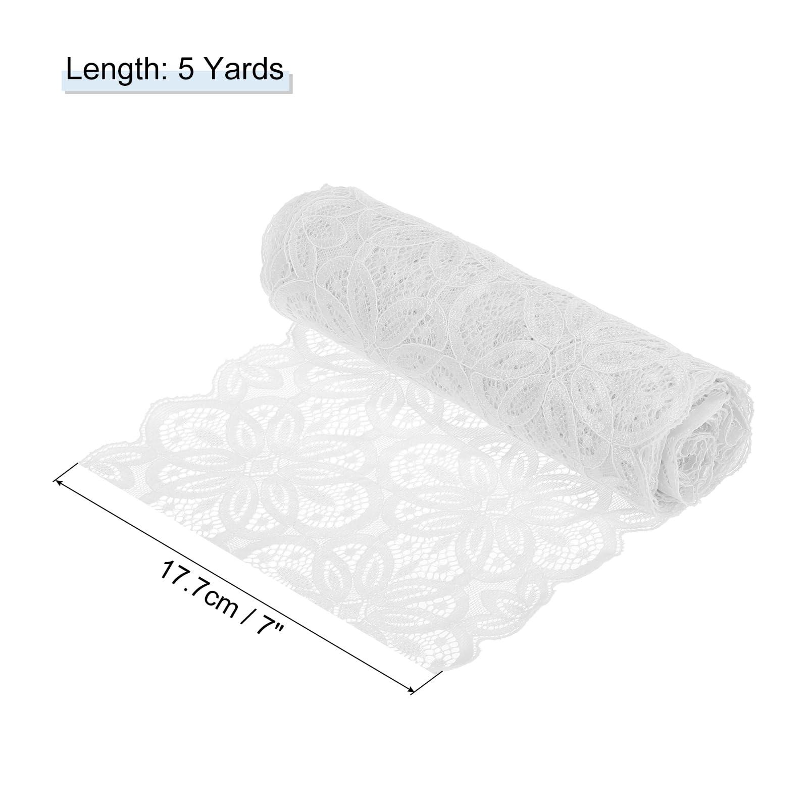 sourcing map Lace Ribbon 5 Yards 7 Inch Lace Flower Trim for Craft Gift Wrappers Headbands Wedding White 1