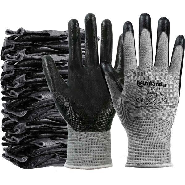 ANDANDA 60 Pairs Work Gloves, Nitrile Coated Safety Work Gloves, Gardening Gloves Suitable for General Duty Work like Logistics/Assembly/Utilities & Public Works, Black/Small 0