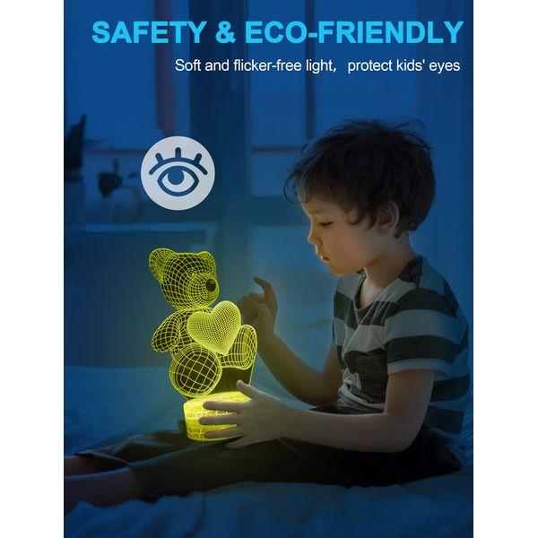 Nice Dream Bear Night Light for Kids, 3D Night Lamp, 16 Colors Changing with Remote Control, Room Decor, Gifts for Lovers Children Girls Boys 1