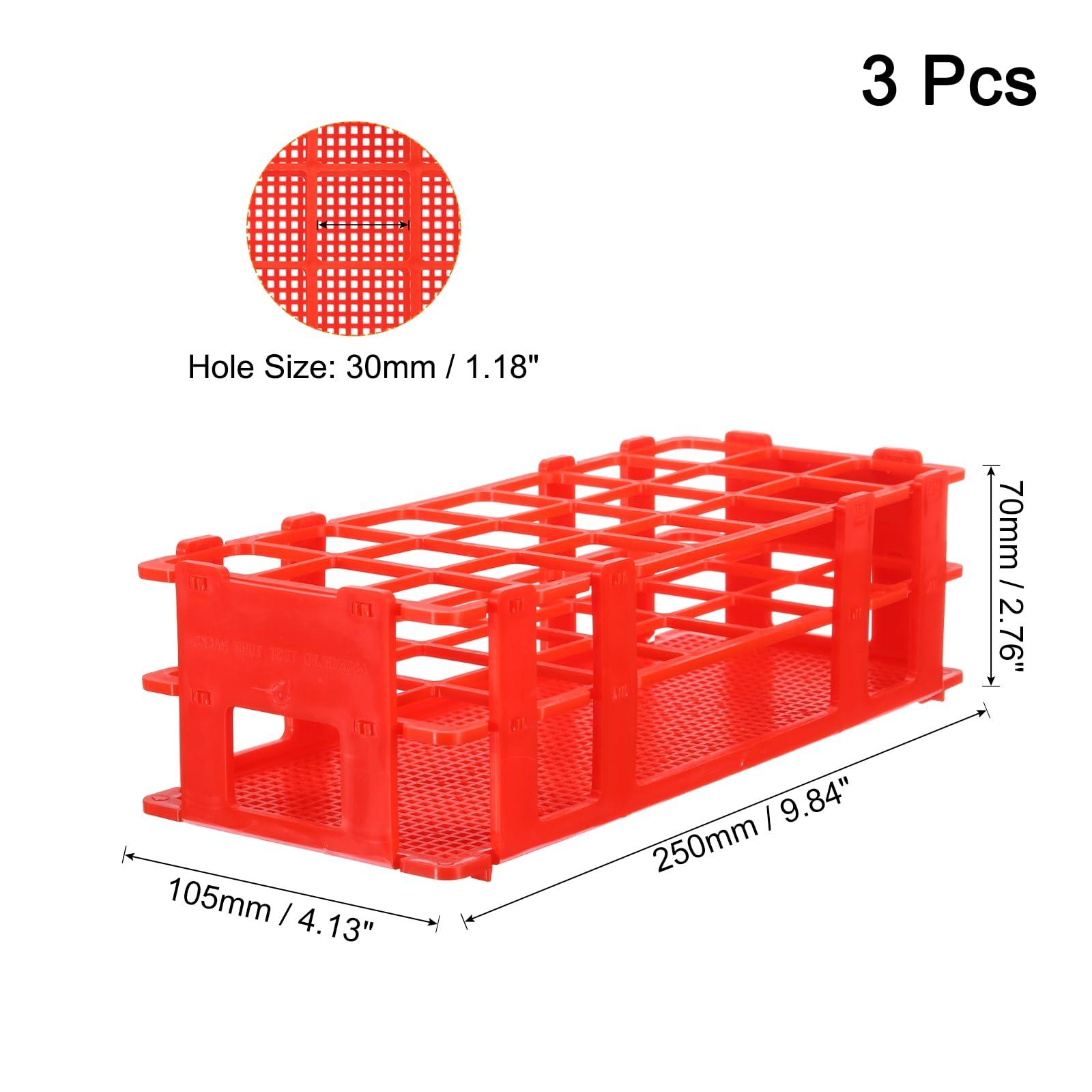 sourcing map PP Plastic Test Tube Rack Holder 21 Holes 3 Layers Lab Detachable Tube Holder Red for 30mm Test Tubes, Pack of 3 1