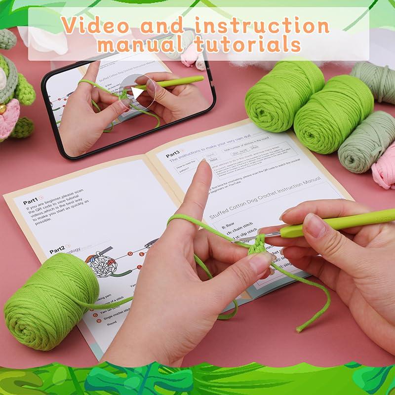 IFUNY Crochet Kit for Beginners Adults,Crochet Animal Kits, Complete Knitting Kit with Yarn, Crochet Hooks, Step-by-Step Video, Learn to Crochet Starter Kit for Beginners (5 Green Puppy) 2