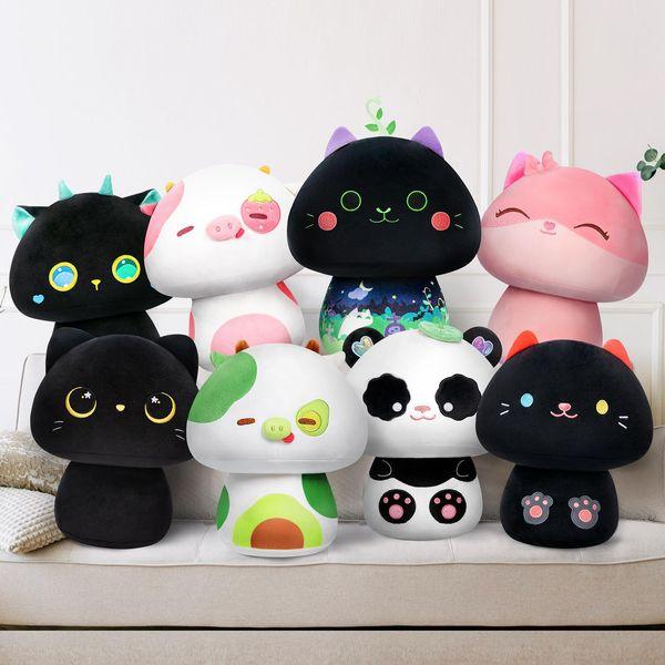 Mewaii 14'' Soft mint cat Mushroom Stuffed Animal Plush Pillow Squishy Toy - Black