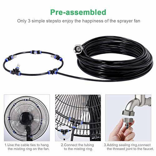 XDDIAS Outdoor Misting System, 24m Mist Cooling System with 30 Mist Nozzles - Fan Misting Kit Automatic Irrigation for Garden Patio Greenhouse 2