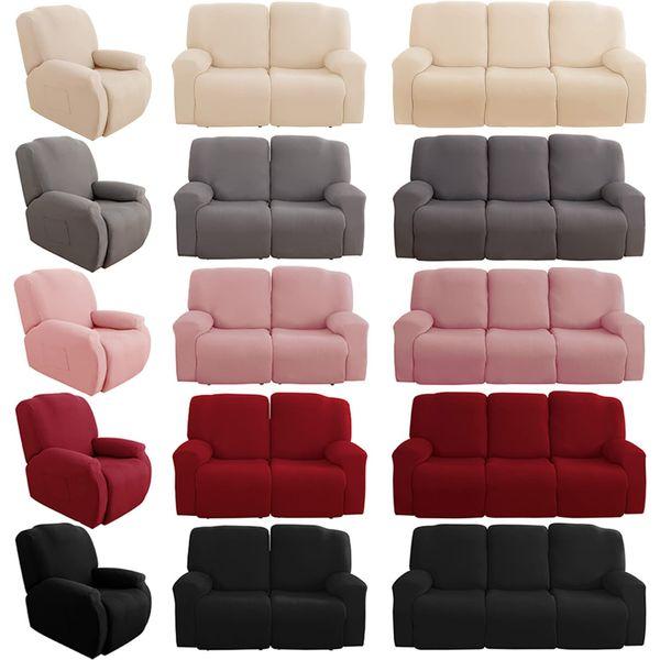 Qelus Stretch Recliner Chair Cover,8-Pieces Sofa Cover Slipcover Couch Covers,Armchair Cover Non-Slip Furniture Protector,Elastic Spandex Soft Recliner Chair Protector with Side Pocket(3 Seater Pink) 3