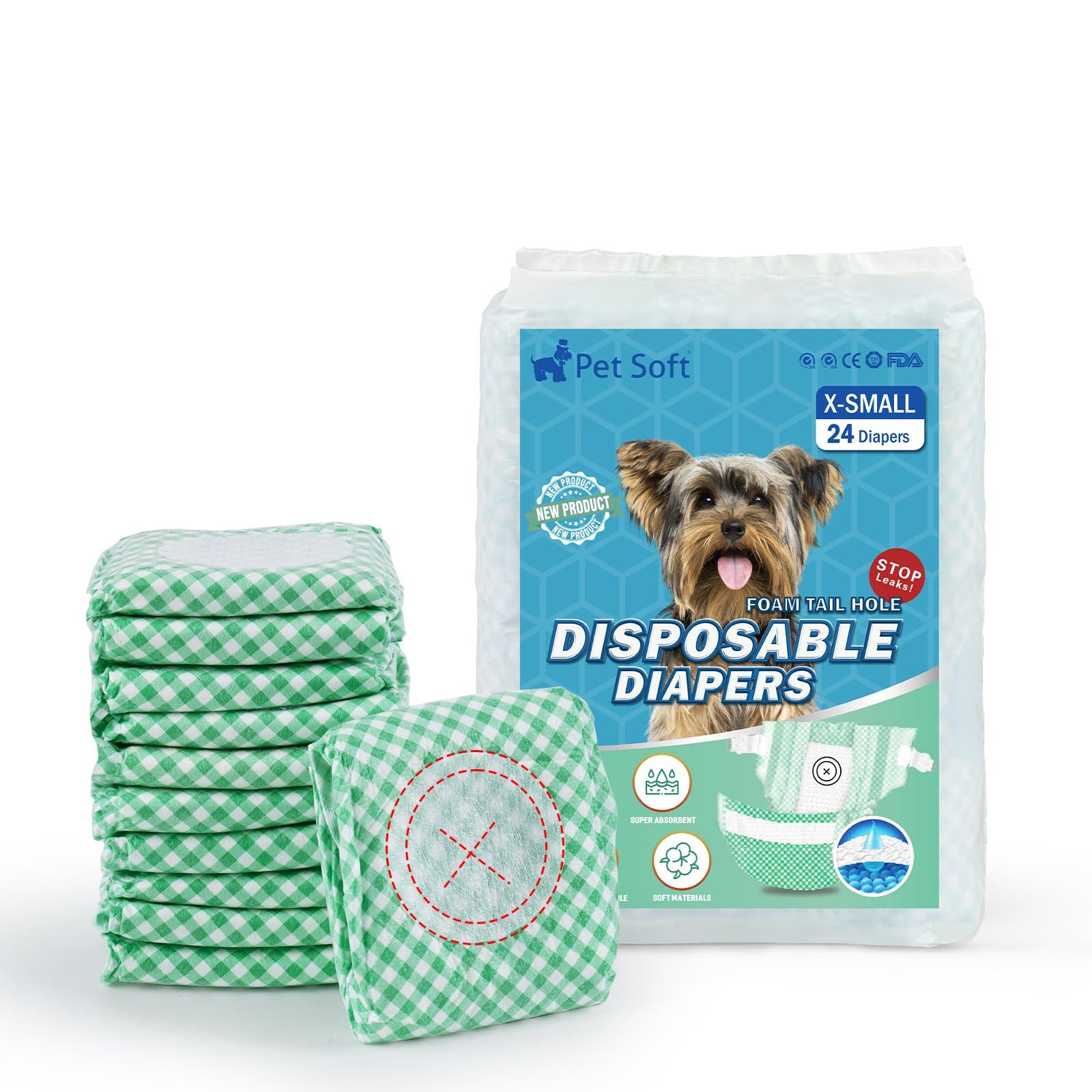 Pet Soft Disposable Dog Cat Puppy Nappies Female Xsmall 24 Count, Super Absorbent Diapers Pants for Female Dogs with Adjustable Tail Hole