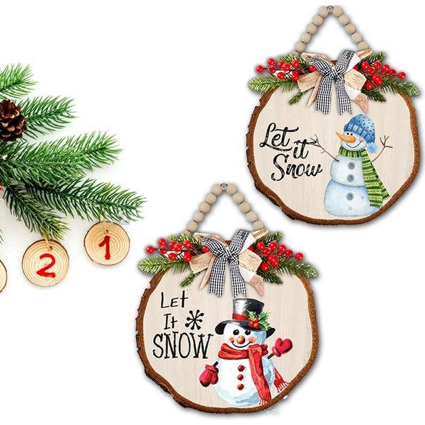 Christmas Decorative Wooden Hanger,Merry Christmas Decorations Wreath, Santa Claus Snowman Hanging Sign wooden pendant Rustic Wooden Holiday Decor for Door Window Festive Atmosphere (Snowman) 3