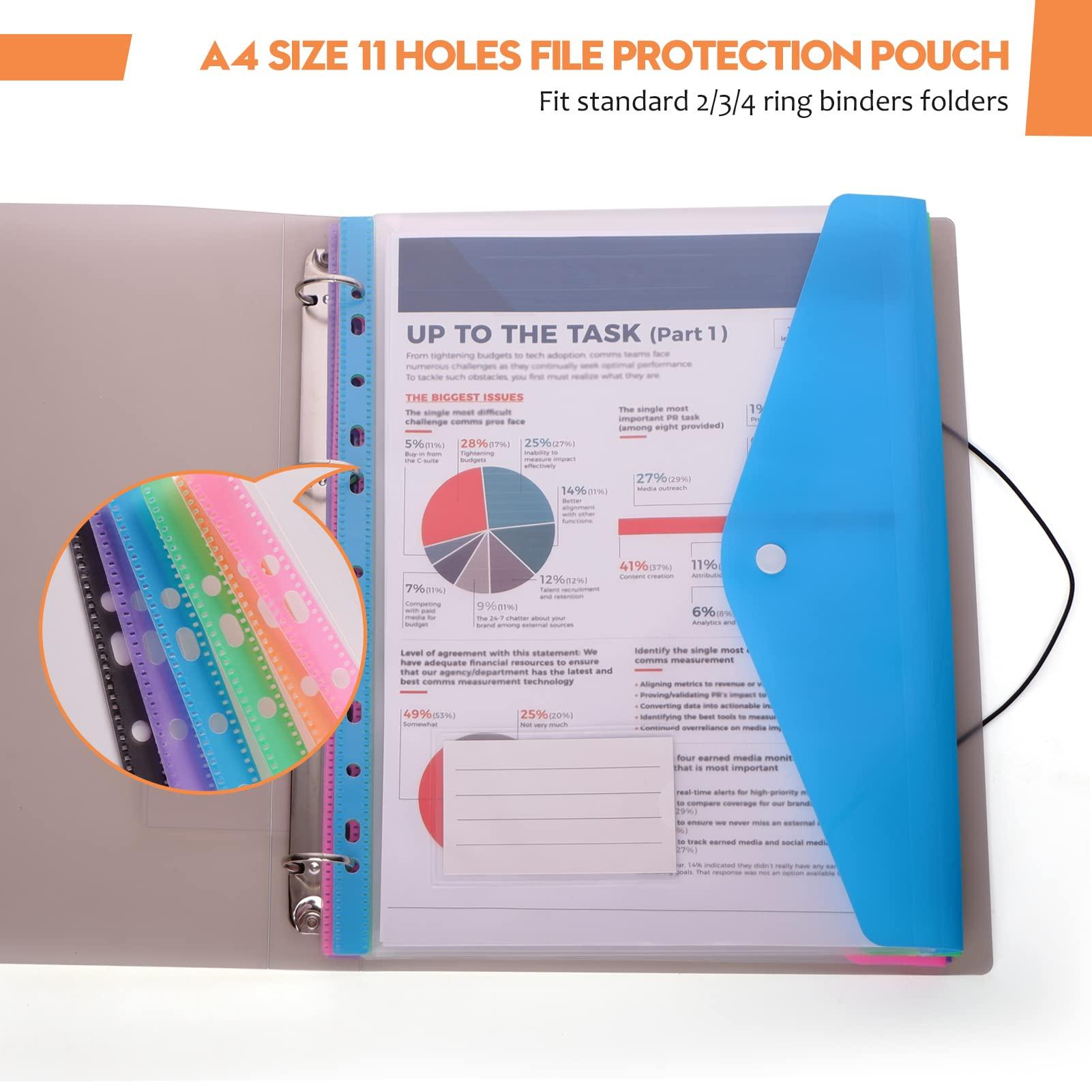 Plastic Wallets A4 Punched Pockets - 24PCS Expandable File Folders Assorted Colors, Heavy Duty Transparent a4 Documents Wallets with Label Pocket for Ring Binder, Home, Office and School Files 4