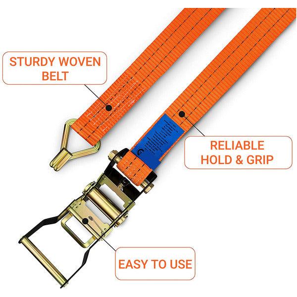 SafeStrap Ratchet Strap - Tie Down Straps with Hooks and 2000 kg Capacity - 6m Long and 25mm Thick for Load Securing and Cargo Transportation - Set of 2 - EN 12195-2 Compliant - Test Winner (Orange) 1