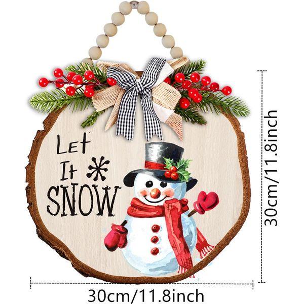 Christmas Decorative Wooden Hanger,Merry Christmas Decorations Wreath, Santa Claus Snowman Hanging Sign wooden pendant Rustic Wooden Holiday Decor for Door Window Festive Atmosphere (Snowman) 1