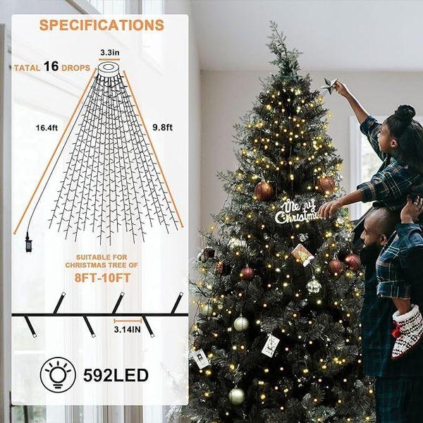 cshare Christmas Tree Lights, 3M/9.8Ft * 16 Lines 592LEDs Fairy Lights Mains Powered with 8 Light Modes,Memory & Timing Function,Waterproof for (8-10ft) Christmas Tree Indoor and Outdoor- Warmwhite 4