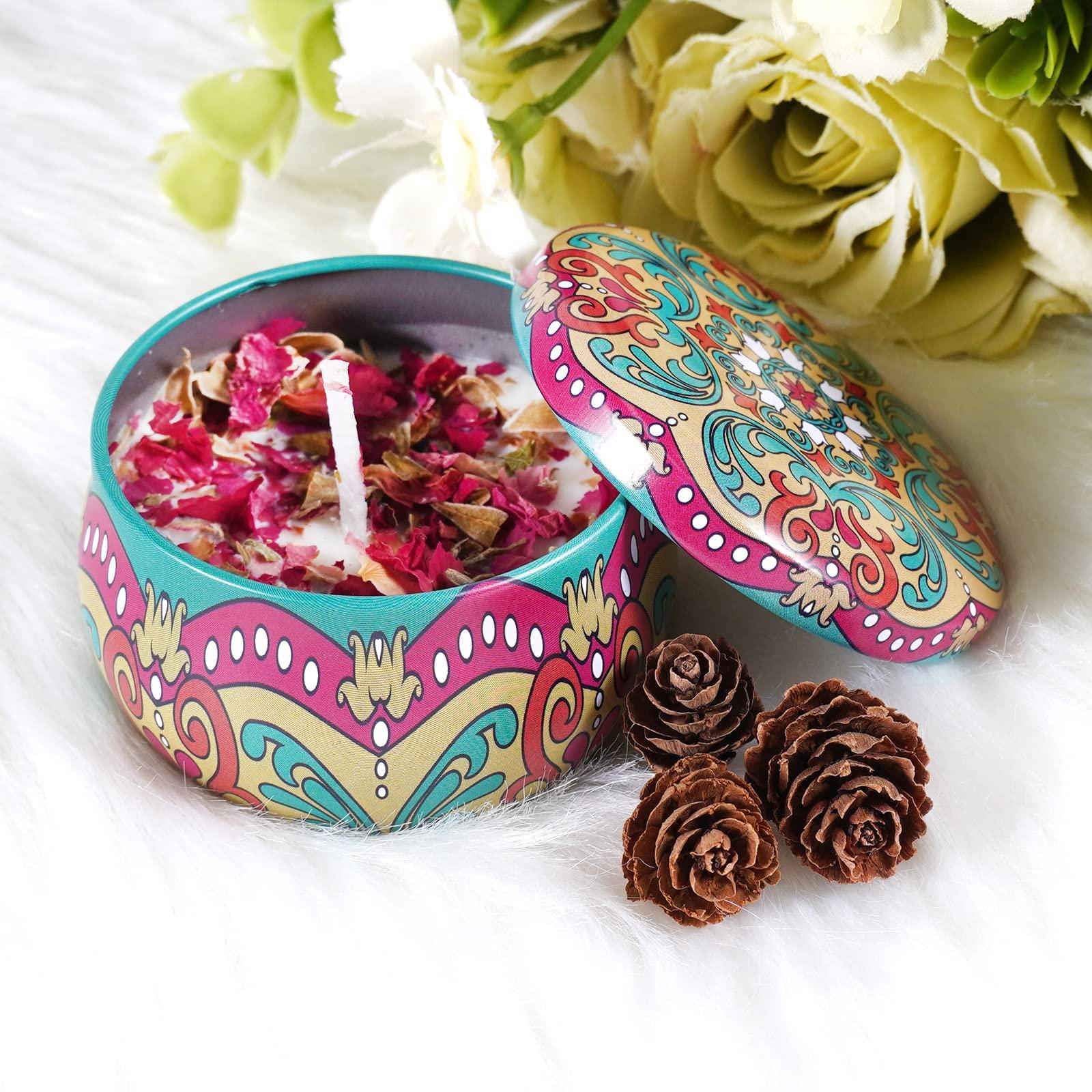 Soulnioi Scented Candle Gift Set: 2pc Soy Wax Tin Candle (Orange+Lime) with DIY Kit(Cinnamon,Pine Cone,Dried Flowers), 1pc Obsidian Beaded Yoga Bracelet, Gift for Home Fragrance Aromatherapy 2