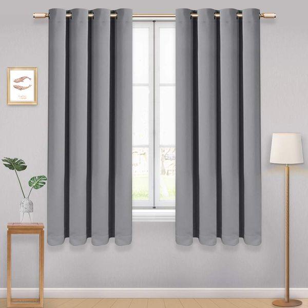 AONBAT 2 Panels Set Blackout Eyelet Curtains Super Soft Thermal Insulated Window Treatment Drapes for Bedroom Living Room Nursery, Light Grey W46 x L54 Inch 0
