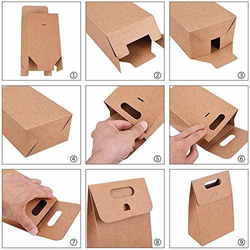 Originality Kraft Paper Handle Box, Vintage Natural Kraft Paper Bag,Kraft Paper Gift Bags Creative Boxes,for Wedding Party Present Wrapping Favour Favor Gift Candy,10 White and 10 Brown, 10Ã6Ã15.3CM 3