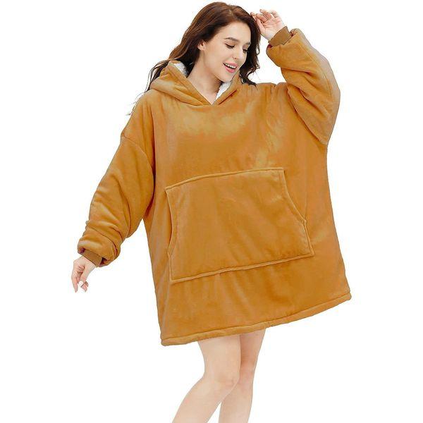 Hoodie Blanket Super Sherpa Fleece Oversized Wearable Blanket Warm Big Hooded Sweatshirt for Women Girls Teenagers Teens Adults Men Friends Yellow 4