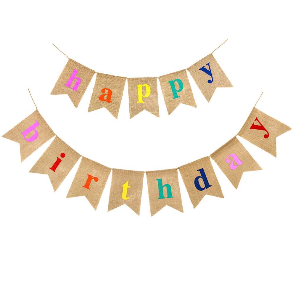 Happy Birthday Bunting Banner Happy Birthday Bunting for Birthday Party Decoration (Linen) 0