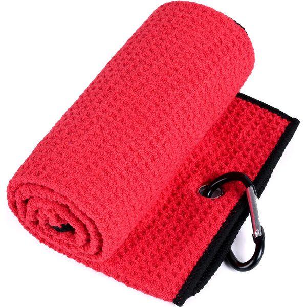 Mile High Life Microfiber Waffle Pattern Golf Towel | Club Groove Cleaner Brush | Foldable Divot Tool with Magnetic Ball Marker (Red Towel/Brush/Fish Divot) 2