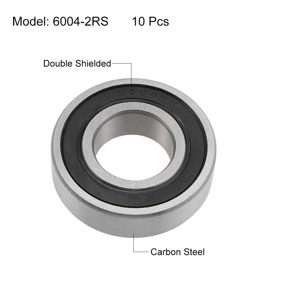 sourcing map 6004-2RS Deep Groove Ball Bearings Z2 20mm X 42mm X 12mm Double Shielded Carbon Steel 10pcs 1