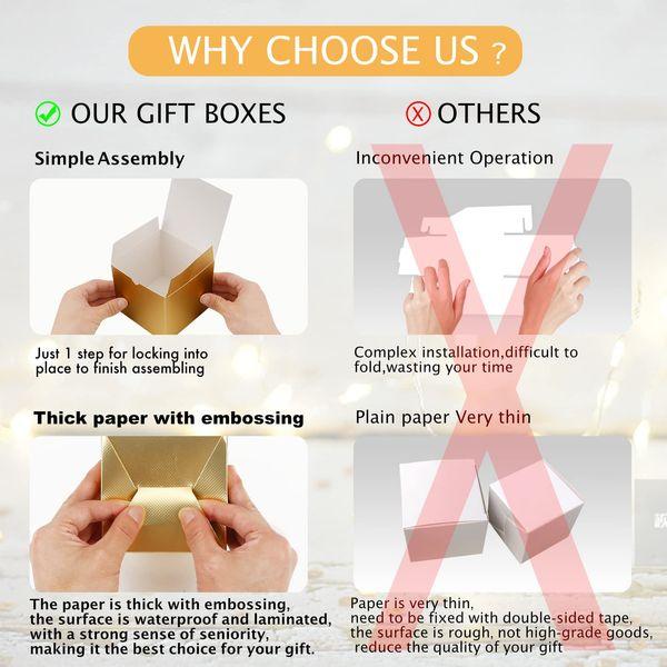Kattepote Gold Gift Boxes set, Includes Crinkle Cut Paper Filler, Pull Ribbon Bows, Greeting Cards, For Party Favor Boxes, Show Decoration Boxes, Christmas Gift Boxes, Wedding Boxes (4x4x4In.-30pack) 3