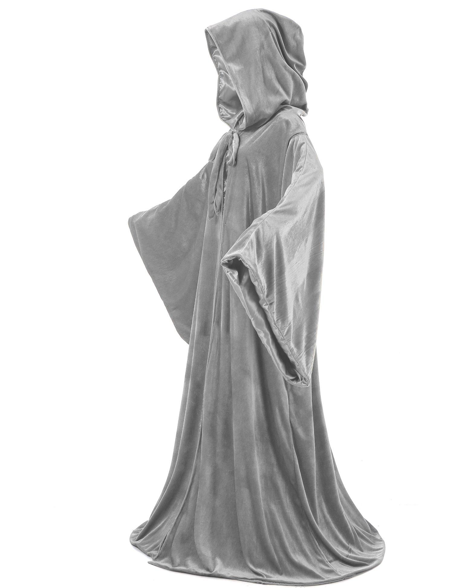 LuckyMjmy Velvet Renaissance Medieval Cloak Cape lined with Satin (Silver)