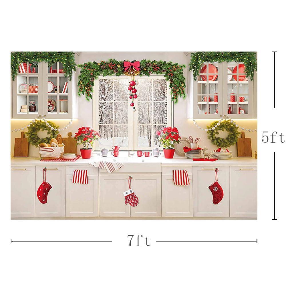 MEHOFOND 7x5ft Christmas Kitchen Backdrop Xmas Winter Cooking Indoor Photography Background Baby Shower Family Reunion Party Cake Table Decor Merry Christmas Photo Booth Props 2