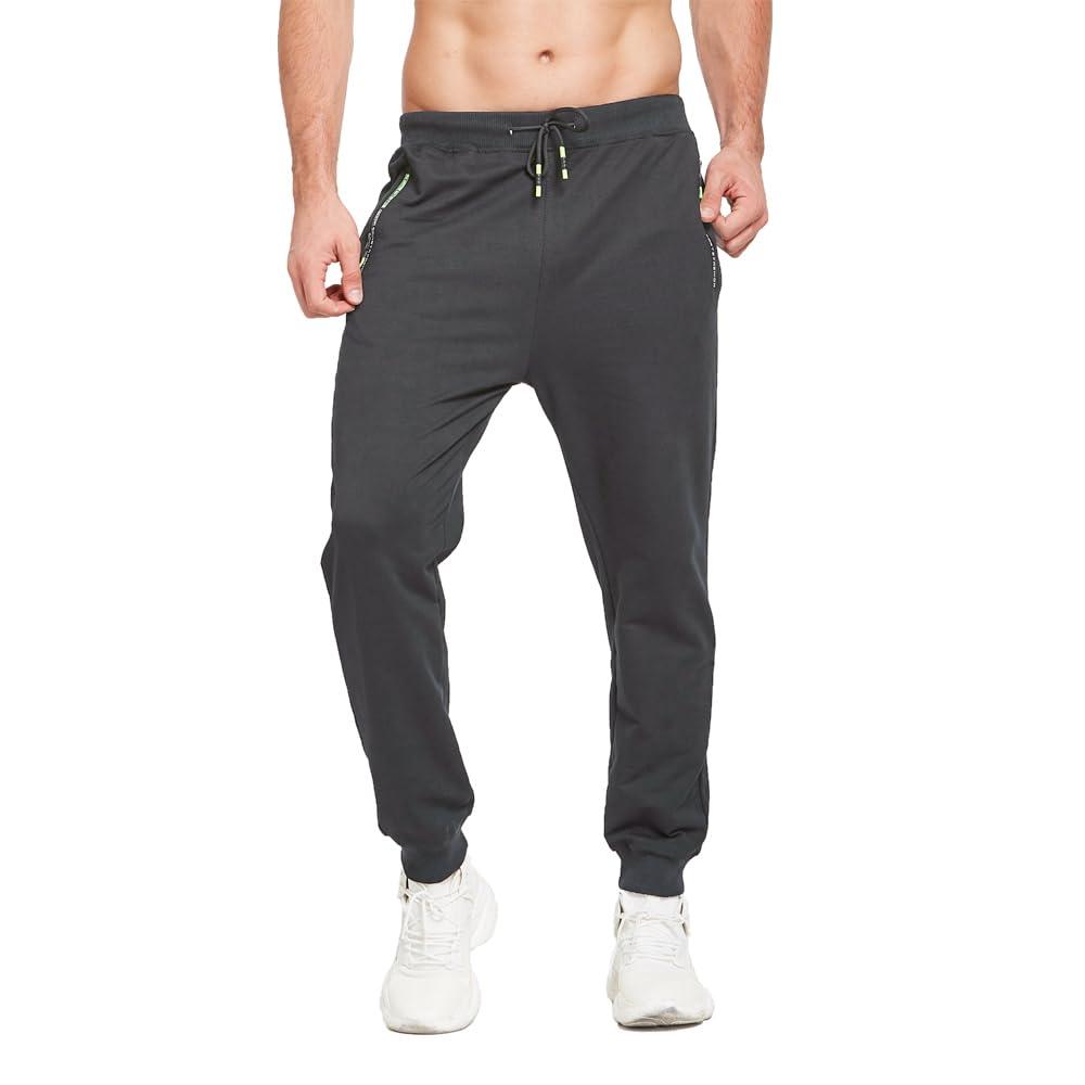 ZOXOZ Mens Joggers Tracksuit Bottoms Men with Zipped Pockets Cotton Elasticated Waist Slim Fit Sweatpants Dark Grey L 0