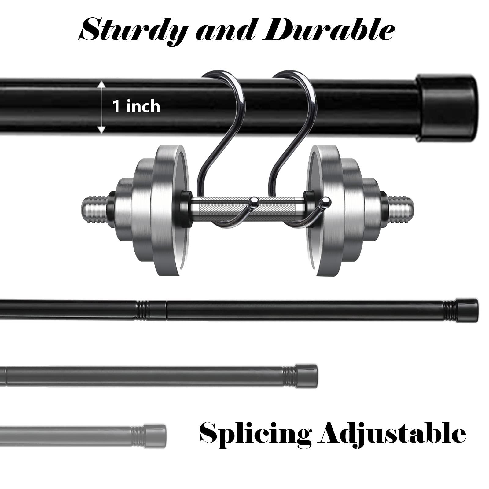 Curtain Poles with Cap Finials 76 to 345 cm, Black Curtain Pole with Brackets Fittings Set Window Poles for Living Room & Outdoor 2