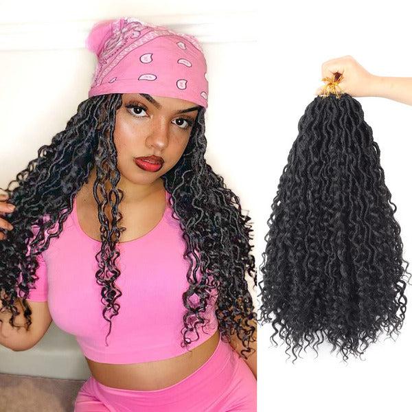 Beyond Beauty New Goddess Locs Crochet Hair 18 Inch 7 packs Pre Looped Curly Goddess Faux Locs Crochet Hair For Black Women Curly In Middle And Ends Synthetic Braiding Hair Extension(1B)