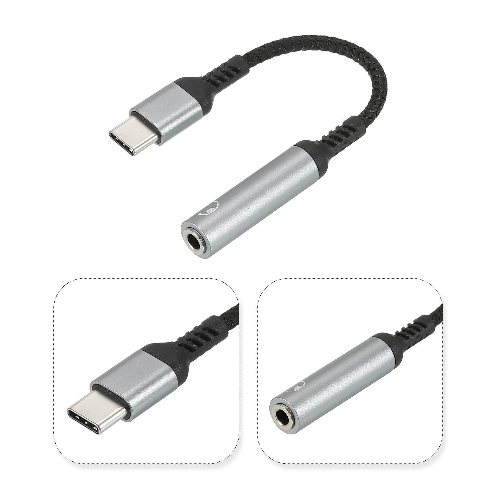 sourcing map USB Type C to 3.5mm Female Headphone Jack Adapter USB C to Aux Audio HiFi Hi-Res Digital Converter Cable Cord 5.3" for Phone, Grey 1