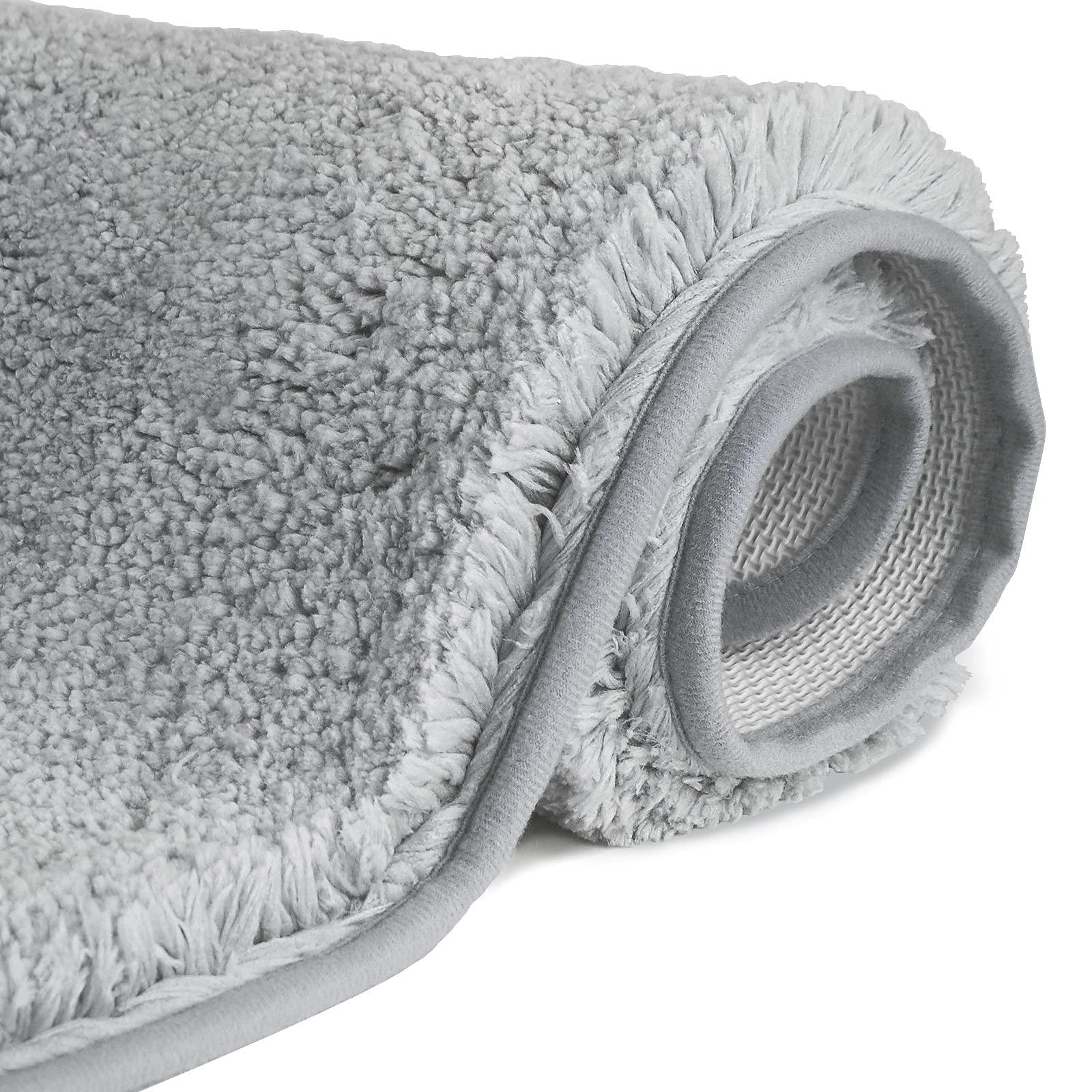 FCSDETAIL Non-slip Bath Mat 80 x 150 cm, Quick Dry Absorbent Bathroom Rug, Machine Washable Soft Microfiber Carpet for Tub, Shower, Floor, Light Gray