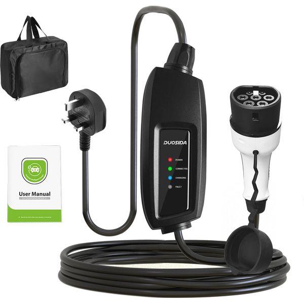 Keruida EV Charger Type 2 UK 3 Pin Plug 13A, 6 M Type 2 Charging Cable 3kW Portable Electric Vehicle Car Charger EVSE Home EV Charging Station Adjustable Current 8/10/13Amp, 220V-240V, IEC 62196