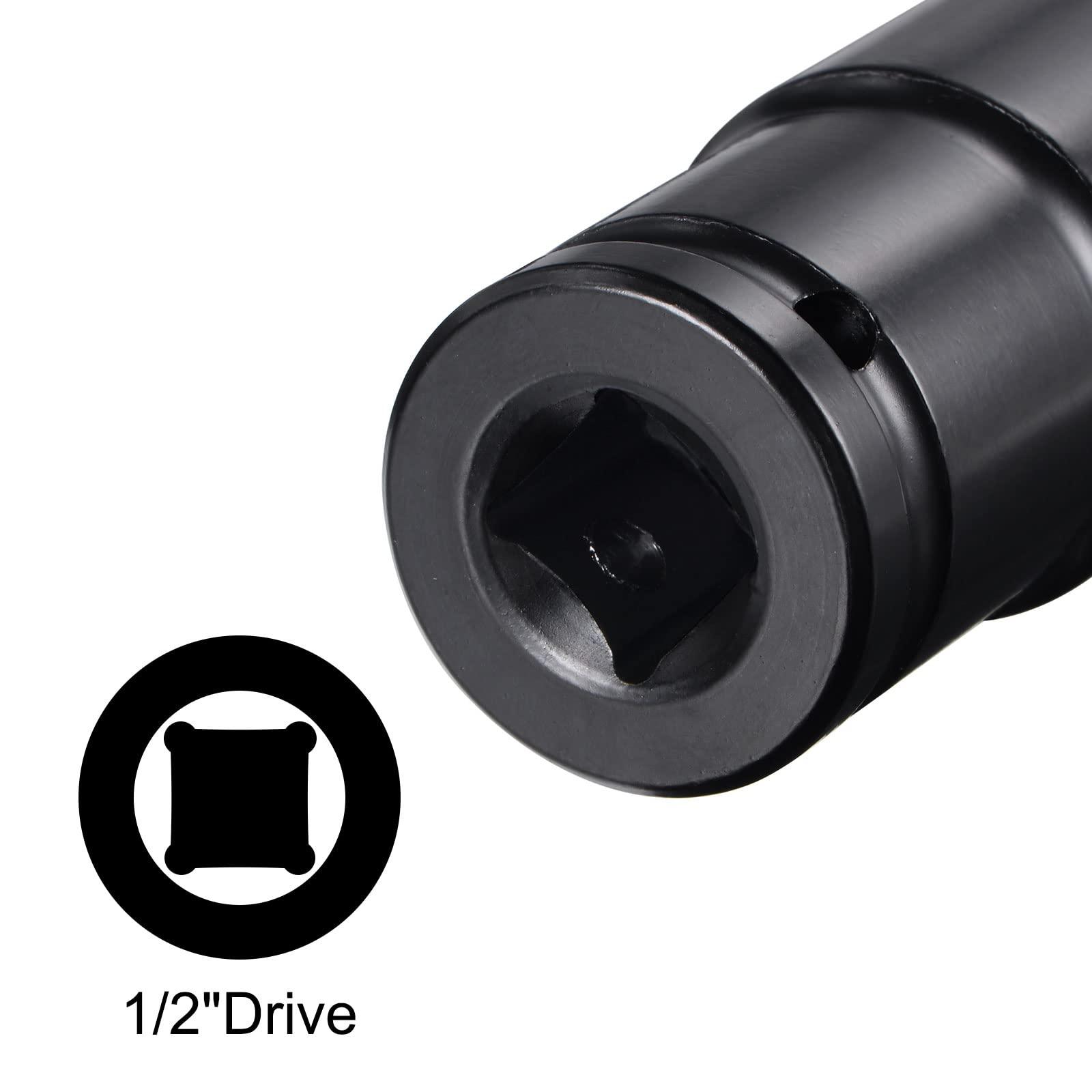 sourcing map 1/2" Drive by 27mm Deep Impact Socket, Heat-Treated CR-V Steel 3.15" Length, 6-Point Metric Sizes 2 Pcs 3