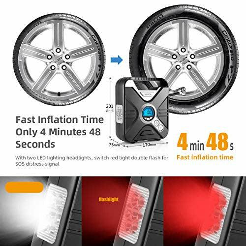 WindGallop Car Tyre Inflator Air Compressor Tyre Pump 12V Electric Car Air Pump for Car Tyres Bike Tyres with Digital Tyre Pressure Gauge and Inflator Valve Adaptors LED Light (Silver) 3