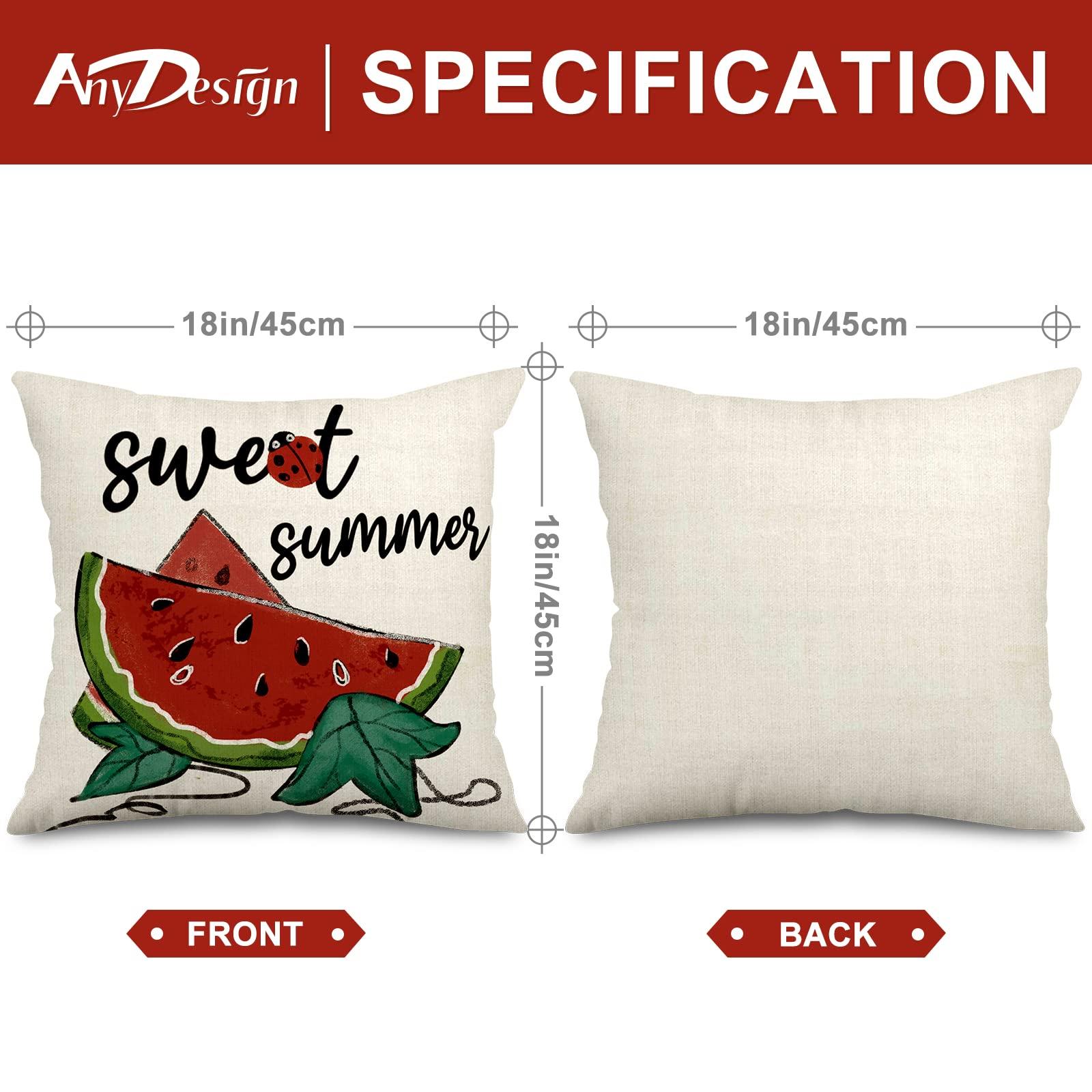 AnyDesign Watermelon Throw Pillow Covers Sweet Summer Beach Cushion Case Farmhouse Decorative Pillow Case for Outdoor Activity Sofa Home Couch Office, 18 x 18 Inch, 4 Pack 1