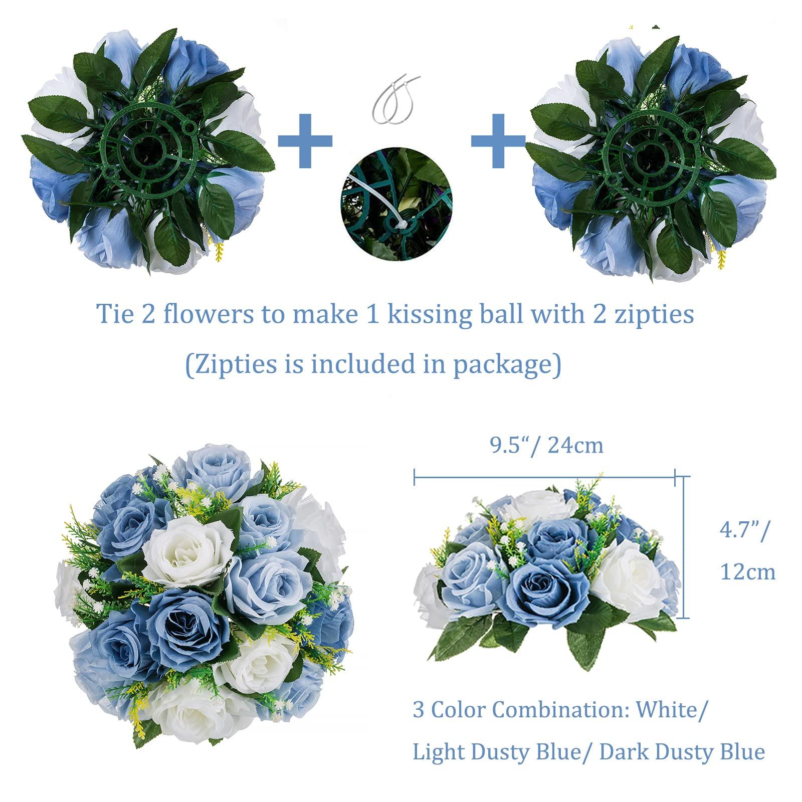 BLOSMON Flower Centerpieces for Tables Wedding 10 Pcs Dusty Blue Fake Flowers Rose Arrangement Bouquet Floral Centerpiece Balls Artificial Wedding Center Pieces of Valentines Day Home Party Decor 3