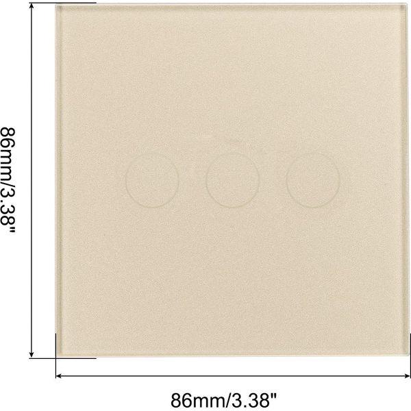 sourcing map Touch Light Switch 3 Gang 1 Way Tempered Glass Panel Gold Tone No Neutral Wire 86mmx86mm Pack of 2 1